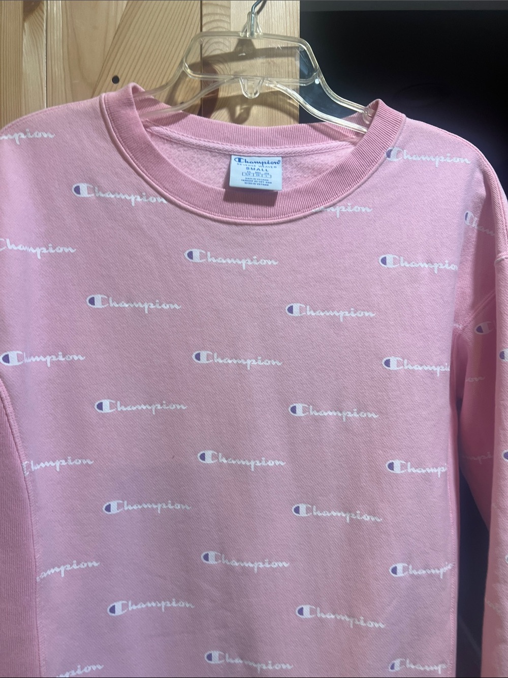 Champion Pink Allover Logo Crew Sweatshirt tunic length size small